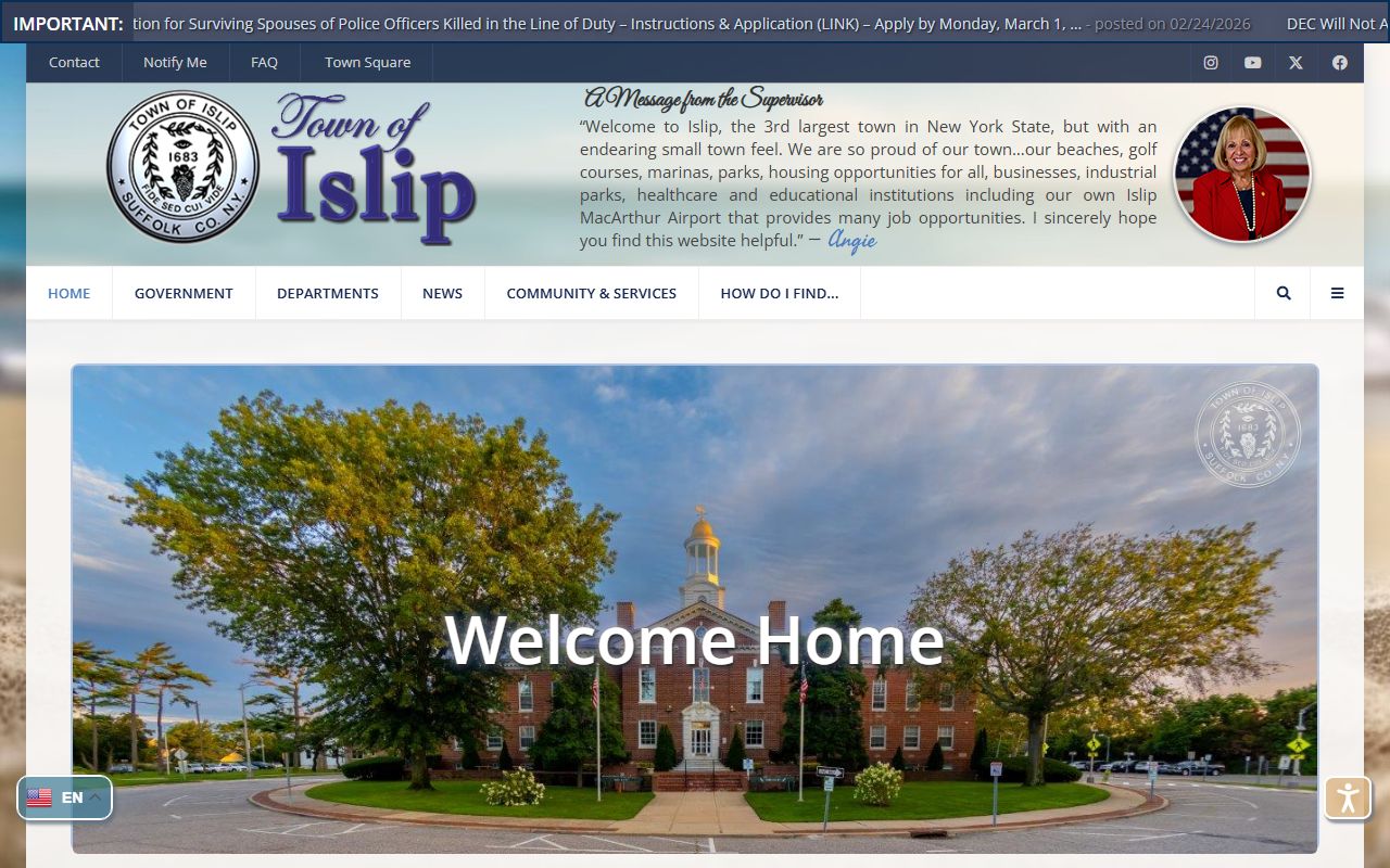 Islip town homepage 24 hour booking information