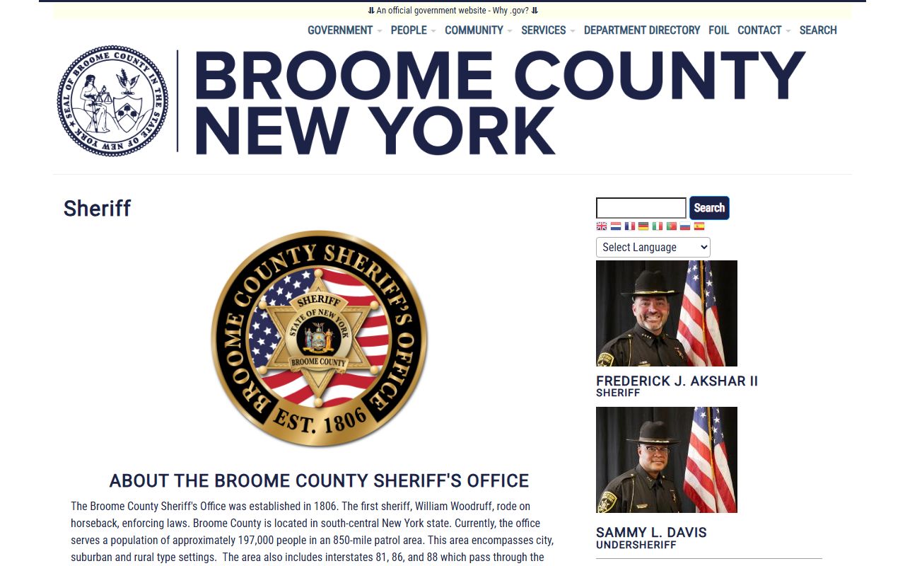 Broome County 24 hour booking Sheriff's Office website