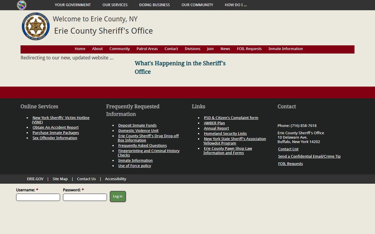 Erie County Sheriff Office website for 24 hour booking records