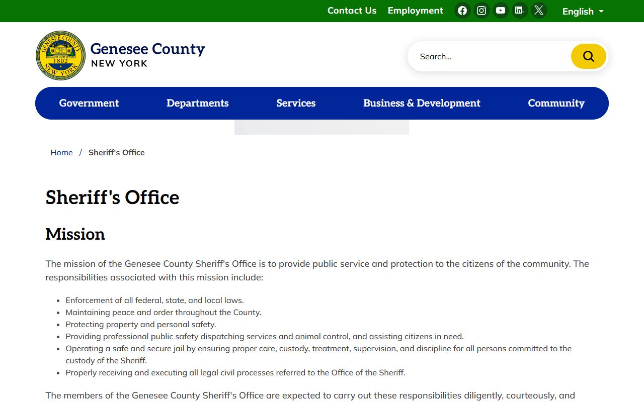 Genesee County Sheriff Office website for 24 hour booking information