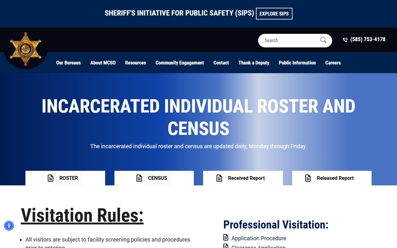 Monroe County inmate information page for 24 hour booking lookups