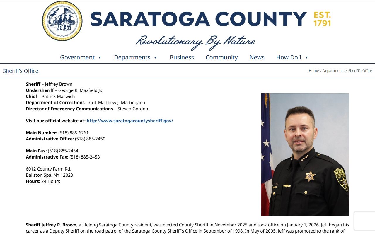 Saratoga County 24 hour booking sheriff office website
