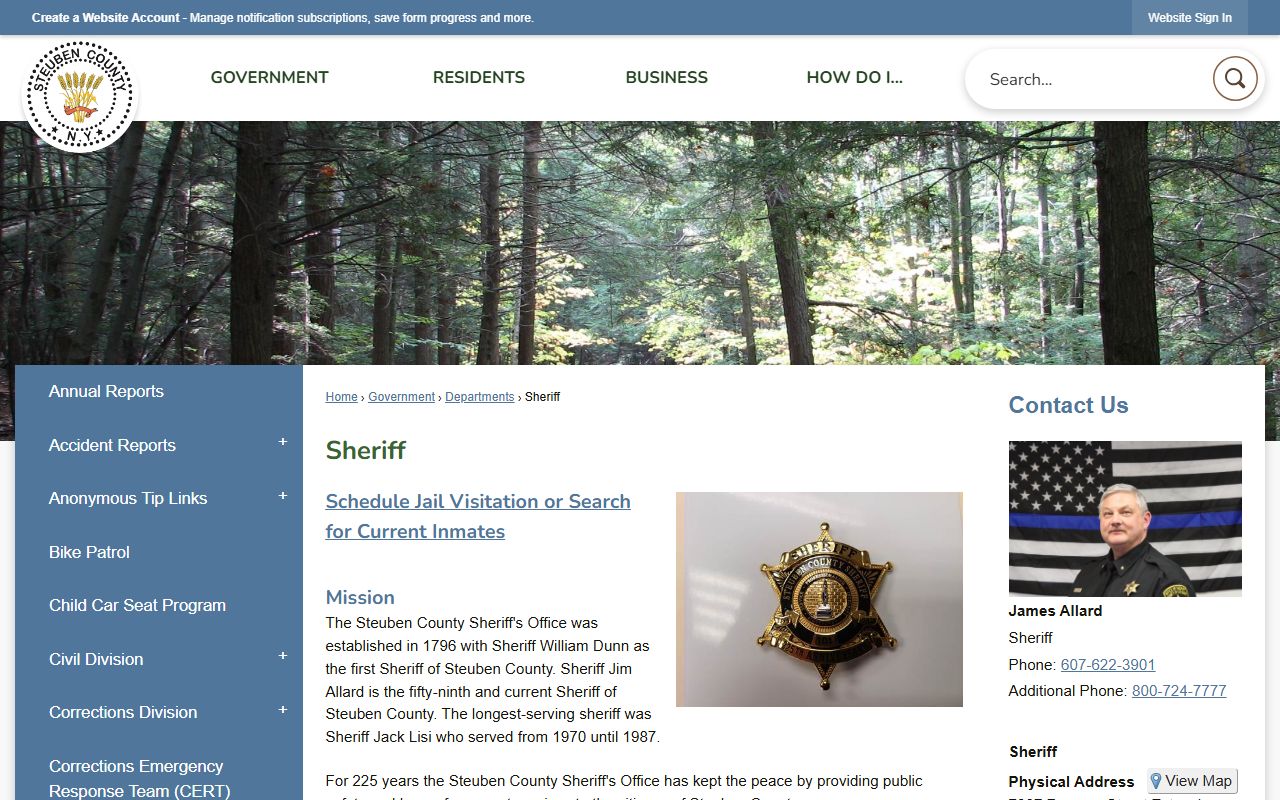 Steuben County 24 hour booking sheriff office website