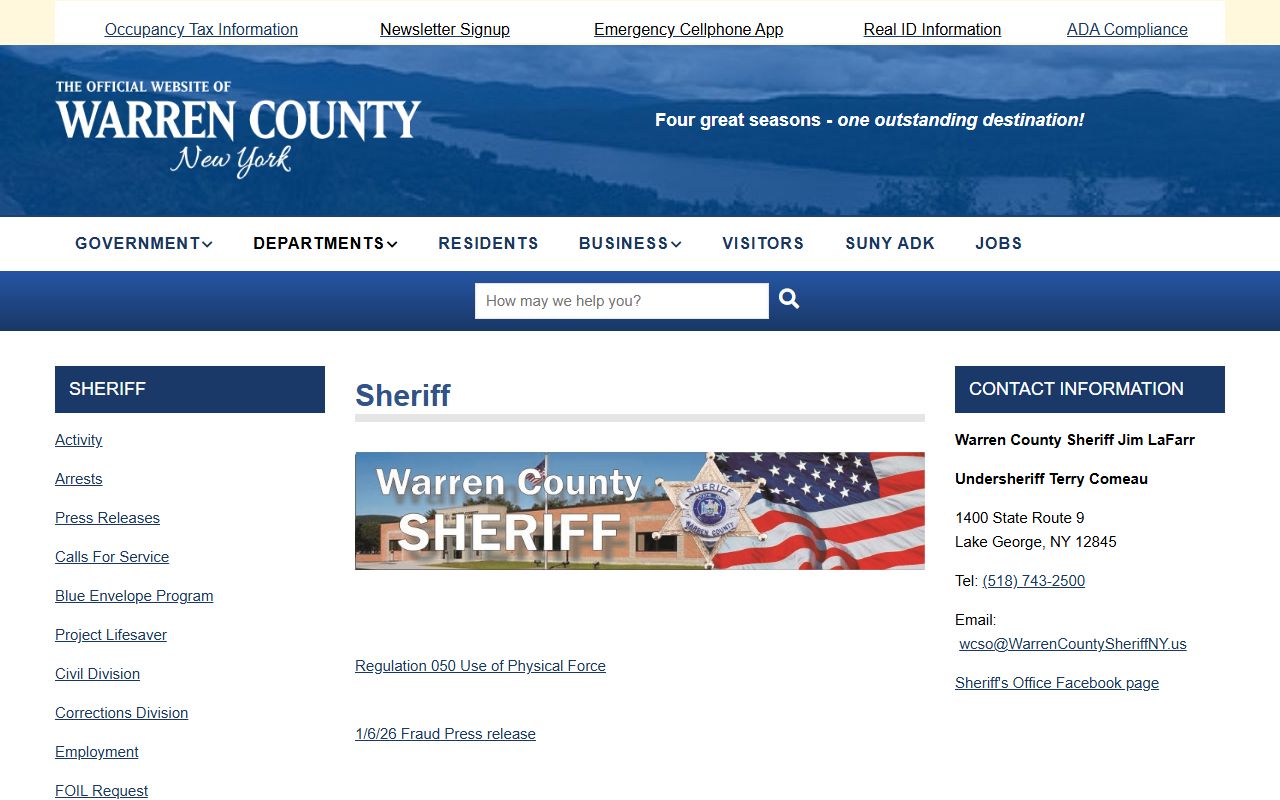 Warren County 24 hour booking sheriff office website