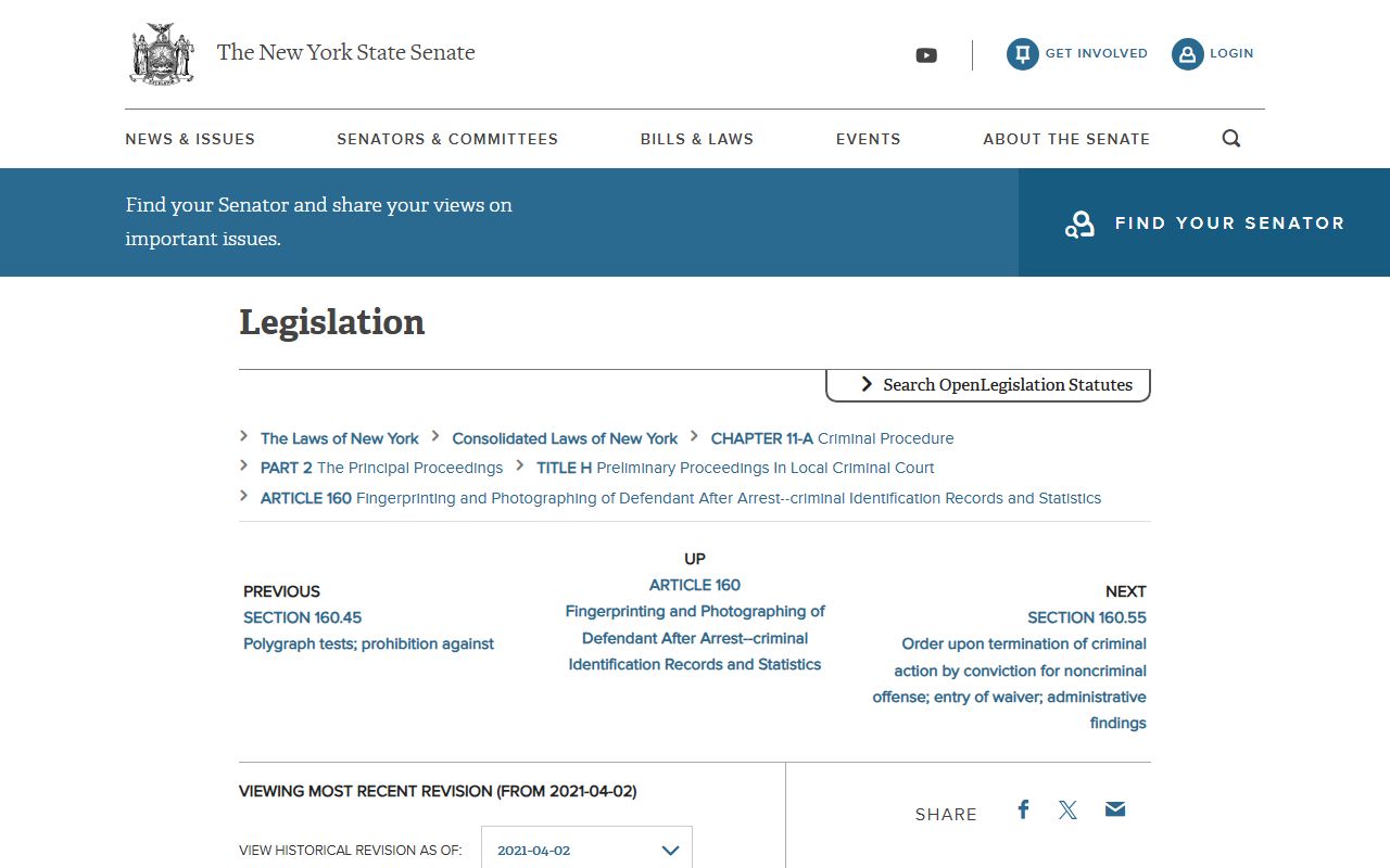 New York CPL 160.50 statute for sealed booking records