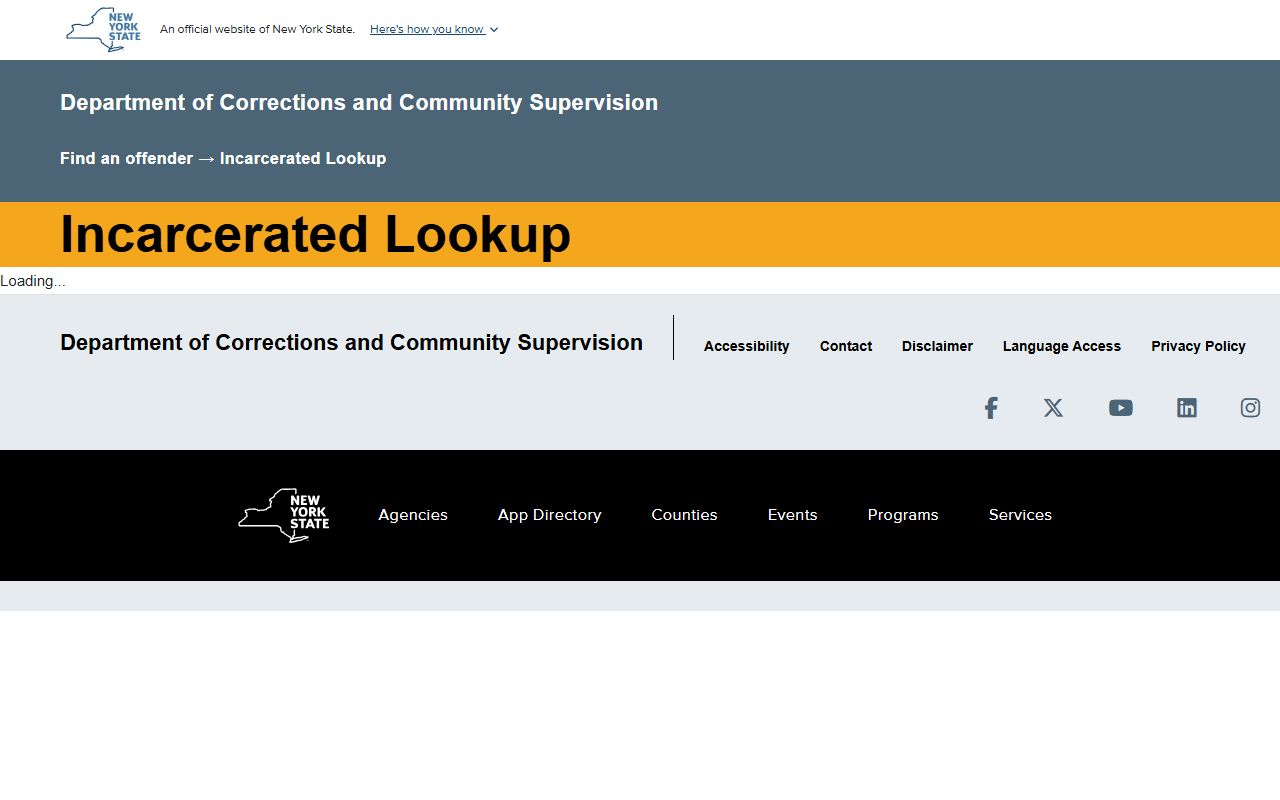 New York 24 hour booking DOCCS incarcerated lookup system