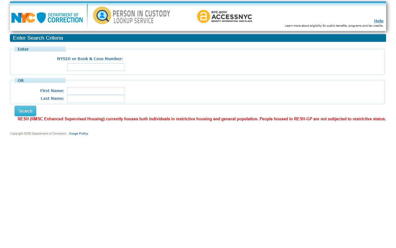 NYC 24 hour booking Department of Correction inmate lookup